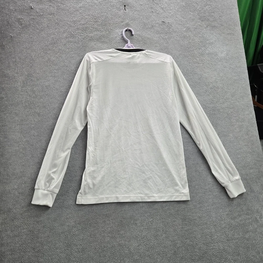 Adidas Men Shirt S White Mesh Sport ID Three Stripes Activewear Logo Long Sleeve